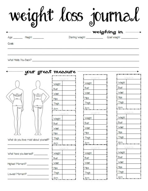 printable weight loss journal printable templates