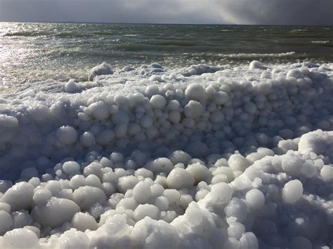 hundreds  ice balls form  lake huron island  mackinac mlivecom