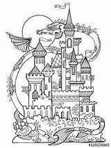 Coloring Castle Pages Dragon Fotolia Adults Buckingham Palace Book Drawing Fantasy Adult Vector Printable Color Template Au Kleurplaat Getdrawings Getcolorings sketch template