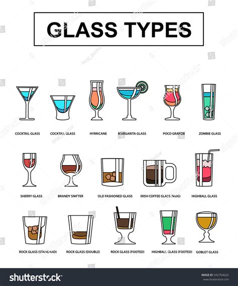 Glass Types Different Alcohol Beverages Visual Stock Vector 542704624