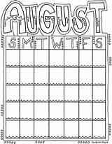 Calendars Printable Doodle Calendar Coloring Pages Monthly August Month Calender Print Months Doodles Classroom Templates Cute Adult Alley Open April sketch template