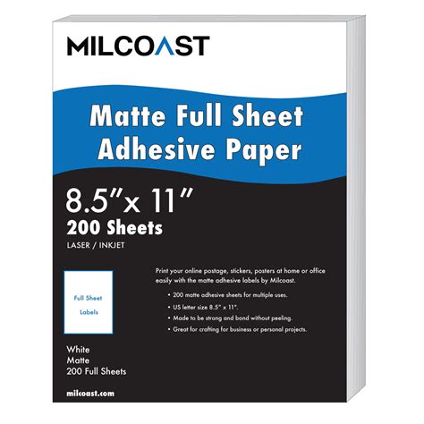 milcoast full sheet    matte adhesive sticker paper labels