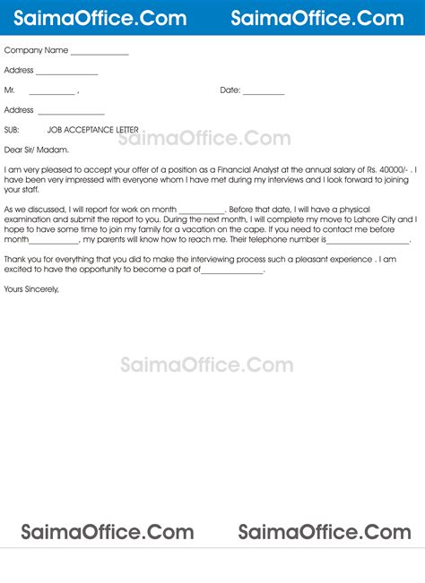 job acceptance letter sample  employer documentshubcom
