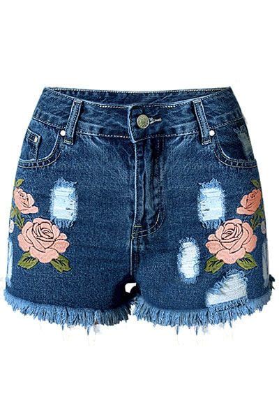 women rose embroidered cutoff jean shorts online store
