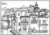 Colorare Architettura Drawing Raguse Adulte Adulti Habitation Buildings Adultes Italie Coloriages Justcolor sketch template