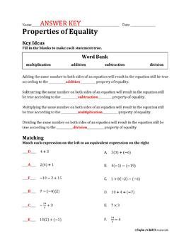 properties  equality worksheet  taylor js math materials tpt