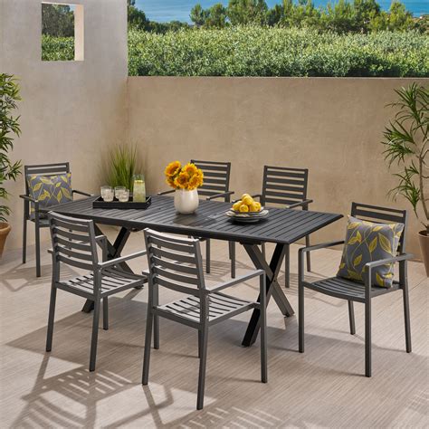 noxx outdoor modern  seater aluminum dining set  expandable table black  gun metal gray