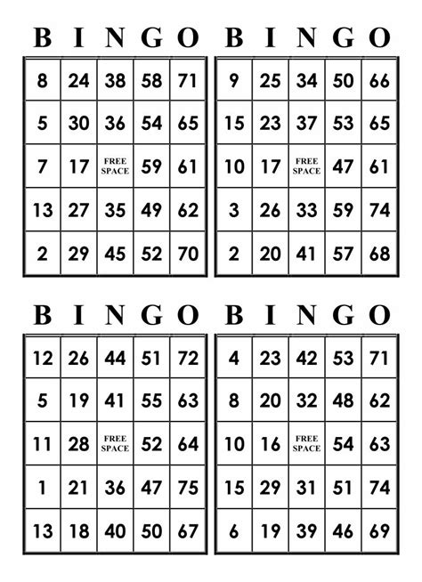 printable number bingo cards   printable cards