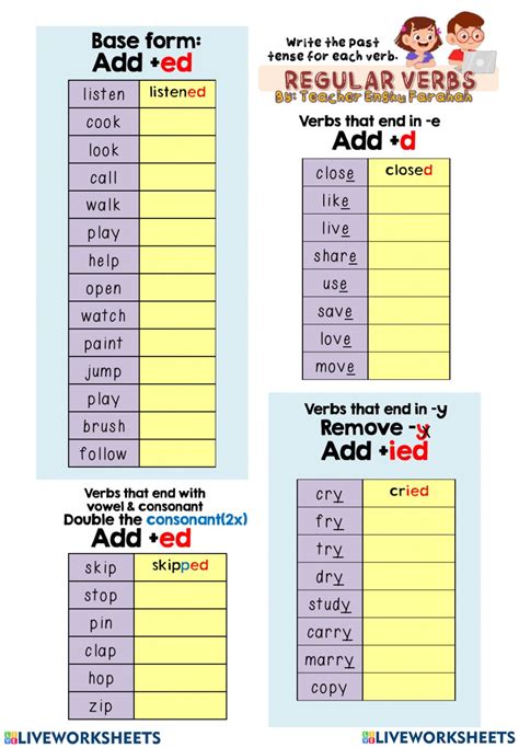 regular verbs online pdf worksheet