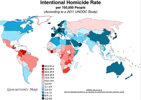 Intentional Homicide Rate By Country Mapporn
