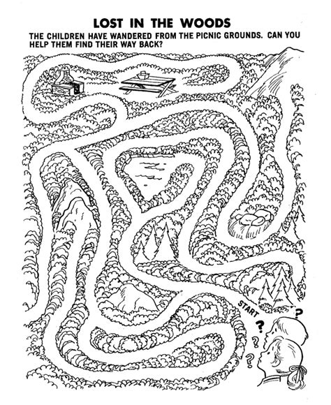 maze activity sheet pages kids challenging lost   woods maze