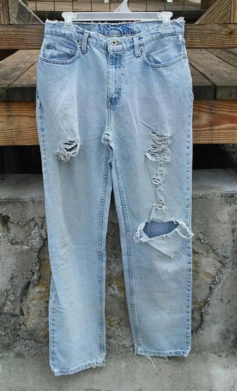 High Waisted Distressed Bleached Faded With Holes Mom