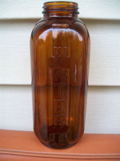 Vintage 1960 S Amber Glass Water Juice Refrigerator Bottle