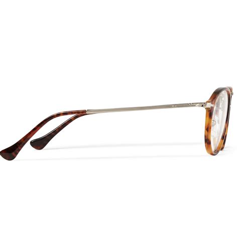 persol round frame acetate and metal optical glasses in brown for men
