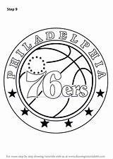 76ers Philadelphia Coloring Drawing Logo Draw Pages Step Sixers Nba Drawings Tutorial Drawingtutorials101 Template Tutorials sketch template