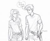 Percy Annabeth Chase Percabeth Burdge Drawing Meio Sangue Monsters Athena sketch template