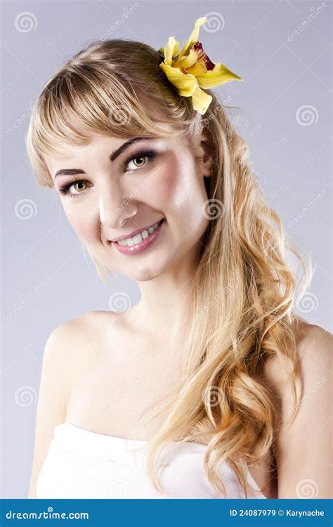 young beautiful woman  flower stock image image  makeup beauty