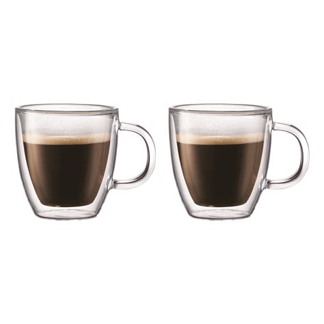 Bodum Bistro Coffee Mug Double Wall Insulated Glass Mugs Clear 15