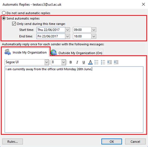 Set Automatic Reply Out Of Office Message In Outlook 2016 For Windows