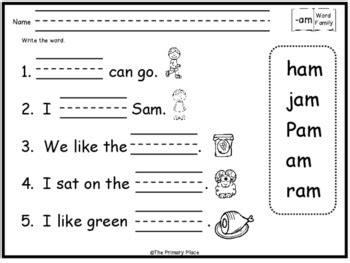 word family printable worksheets   primary place tpt