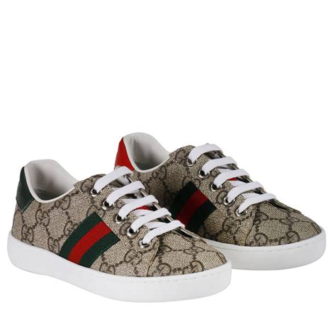 gucci  ace sneakers  gg supreme fabric  web bands shoes gucci kids beige shoes