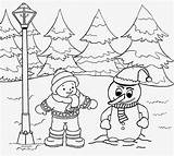 Winter Drawing Clipart Scenery Season Coloring Outline Christmas Landscape Pages Drawings Easy Kids Snow Scene Printable Clip Snowman Color Cliparts sketch template