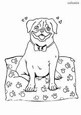 Pug Coloring Cute Hearts Dogs Pages Dog Printing sketch template