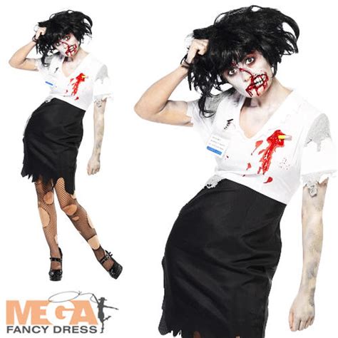 zombie secretary ladies halloween fancy dress office costume outfit uk