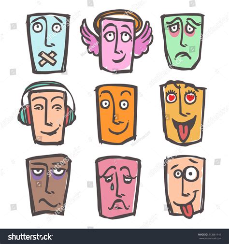 sketch emoticons face expressions emotions colored stock