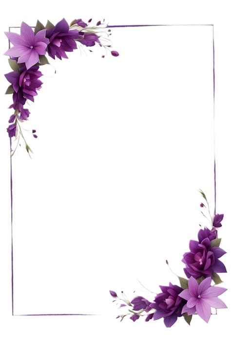 purple flower border frame png transparent background ai generative