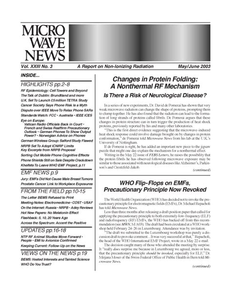 Microwave News News Center 2003 Print Issues Archive