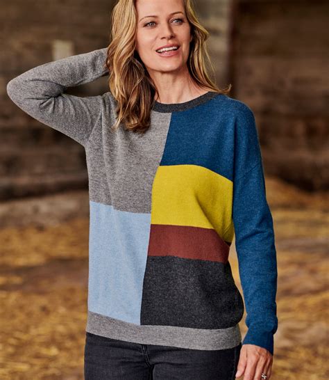 multi womens  merino wool multi color block sweater woolovers