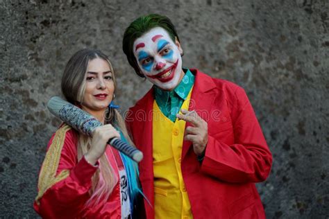 Cosplayer Couple Dressed As Joker And Harley Quinn Character From The