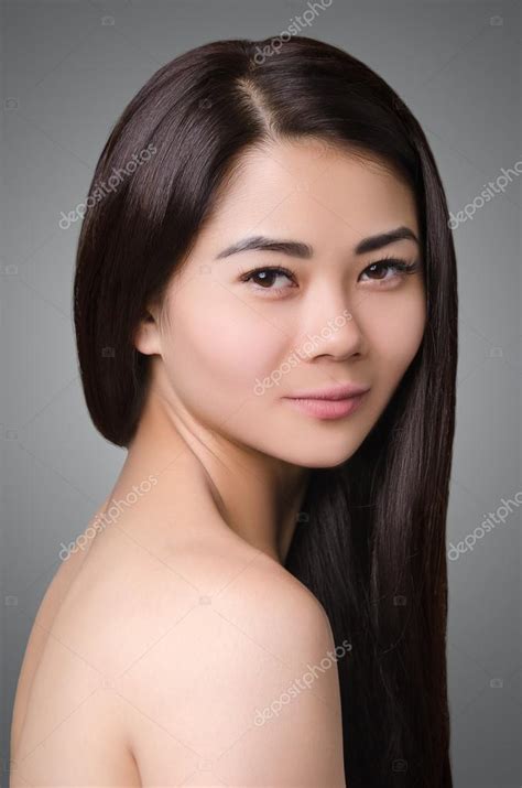 beautiful asian woman portrait long dark hair natural
