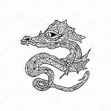 Dragon Tattoo Zentangle Coloring Stock Depositphotos sketch template
