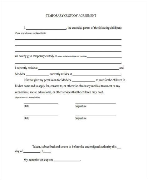 child notarized custody agreement template hq template documents