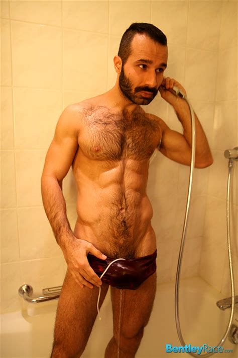 hairy turkish guy aybars jerking his thick cock in the shower hung amateurs