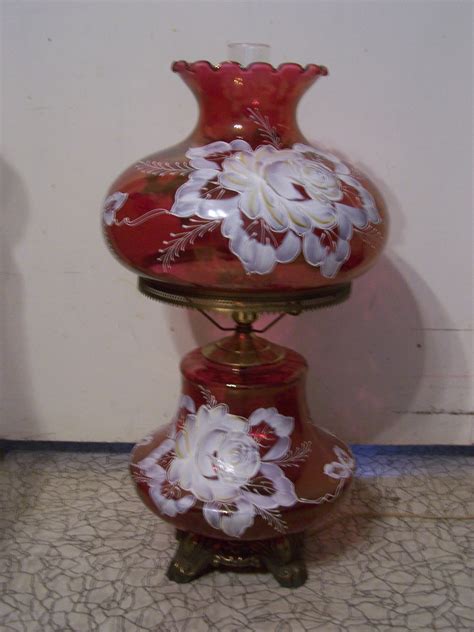 Double Globe Lamp With Rose Glass And Painted Flowers