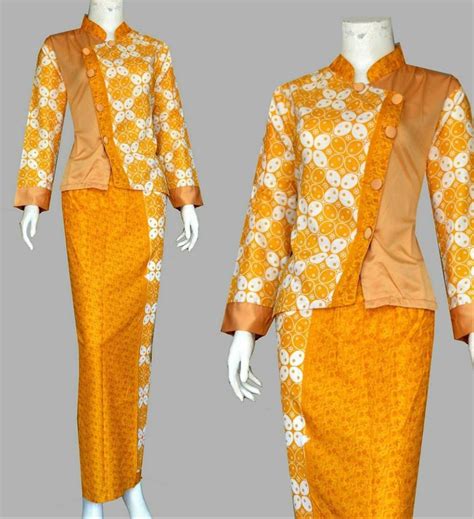 Jual Setelan Blus Batik Lengan Panjang Seragam Kerja Orange Terbaru