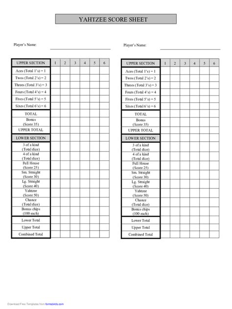 yahtzee score sheet   templates   word excel