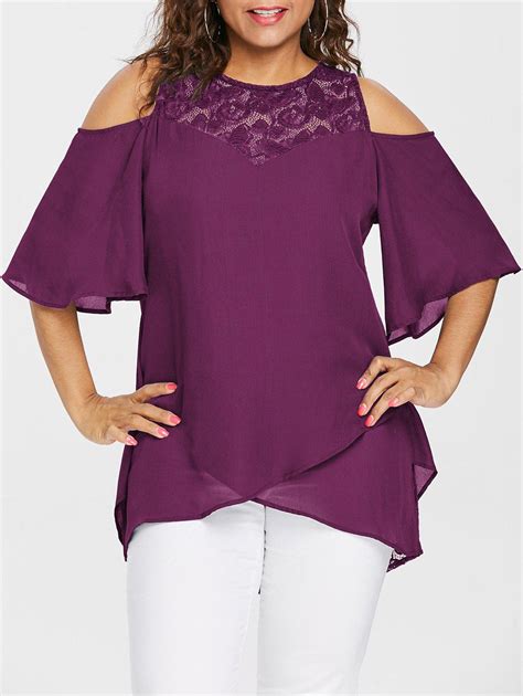 size lace cold shoulder overlap blouse rosegal