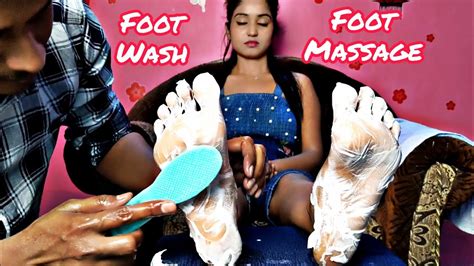 asmr female feet wash and massage finger cracking crystal wand