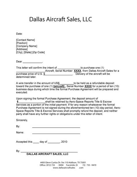 letter  intent  purchase business template samples letter