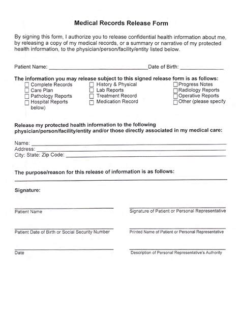 printable release  medical records form printable forms