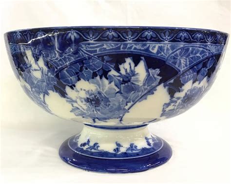 antique royal doulton flow blue pedestal bowl