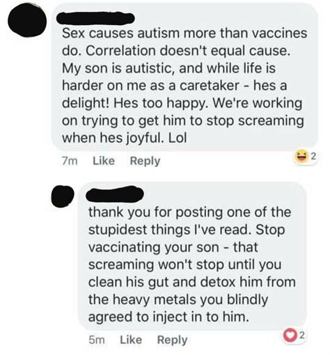 sex causes autism and an antivaxxer s response insanepeoplefacebook