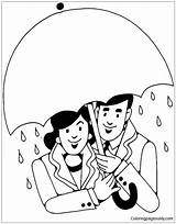 Coloring Under Rain Umbrella Lovers Pages Color Printable Online Water Rooftops Over Clipart Raindrop Cycle Coloringpagesonly sketch template