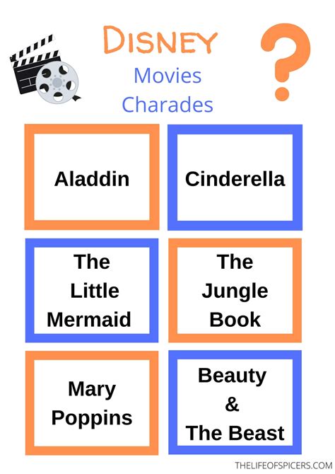 disney movies charades game  printable  life  spicers
