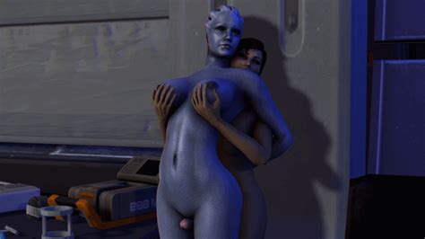 rule 34 3d alien animated asari blue skin breast grab