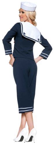 ladies womens sailor navy uniform military fancy dress costume size s m